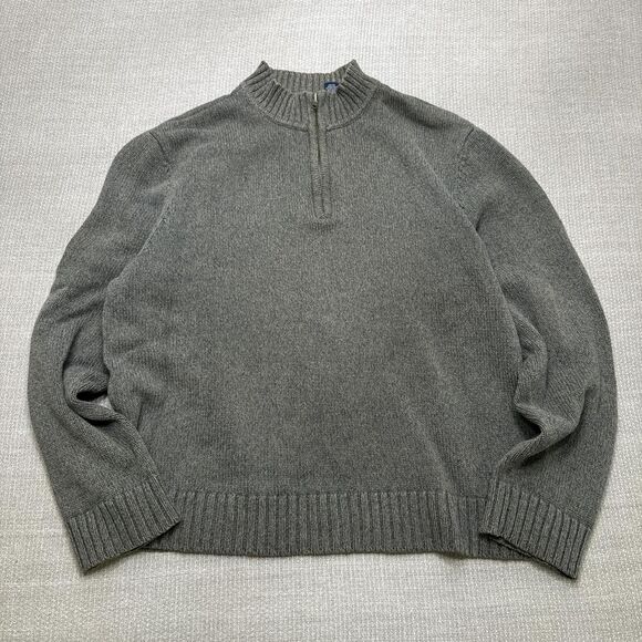 Vtg Saddlebred Brown Green Gray Marled Knit Quarter Zip Cotton Sweater Preppy L - Picture 1 of 5